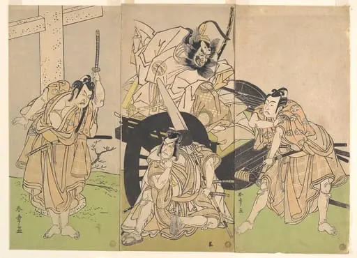 二代目市川八百藏・二代目中島三甫右衛門・三代目市川海老藏・九代目市村羽左衛門|Kabuki Actors Ichikawa Yaozō II, Nakajima Mihoemon II, Ichikawa Ebizō III, and Ichimura Uzaemon IX in the Play Sugawara’s Secrets of Calligraphy (Sugawara denju tenarai kagami), by Katsukawa Shunshō