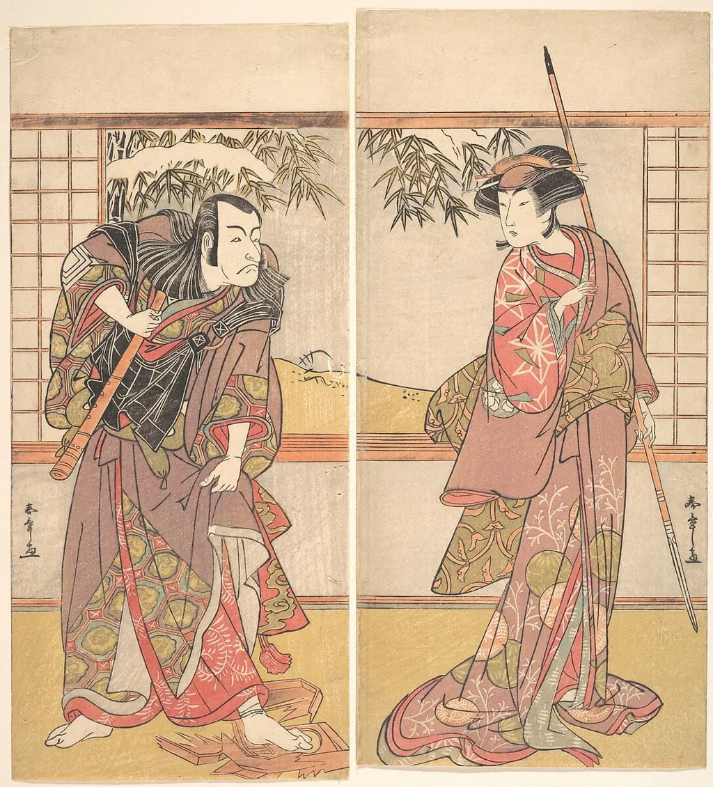 勝川春章画 二代目小佐川常世・五代目市川団十郎|Kabuki Actors Osagawa Tsuneyo II and Ichikawa Danjūrō V, by Katsukawa Shunshō, ink, 1784