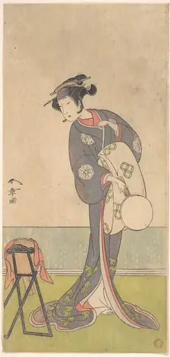 鳥高斎栄昌画　「丁子屋畧見世」|The First Nakamura Tomijuro as an Oiran Standing in a Room, by Katsukawa Shunshō, 1771