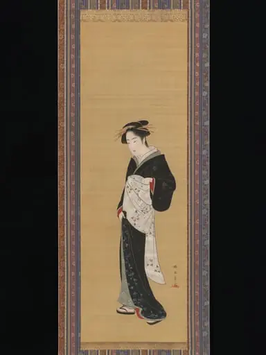 勝川春章筆 立姿美人図|Woman in a Black Kimono, by Katsukawa Shunshō