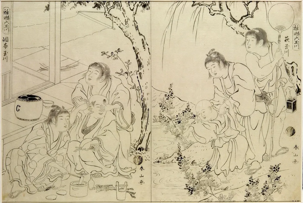 Hagi and Chofu Tamagawa, by Katsukawa Shunzan, paint, 1832
