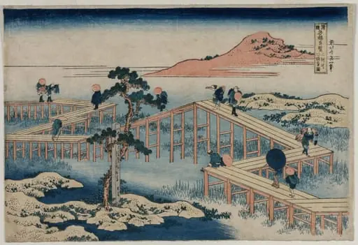 An Ancient Picture of the Eight Part Bridge in Mikawa Province (from the series Curious Views of Famous Bridges in the Provinces), by Katsushika Hokusai