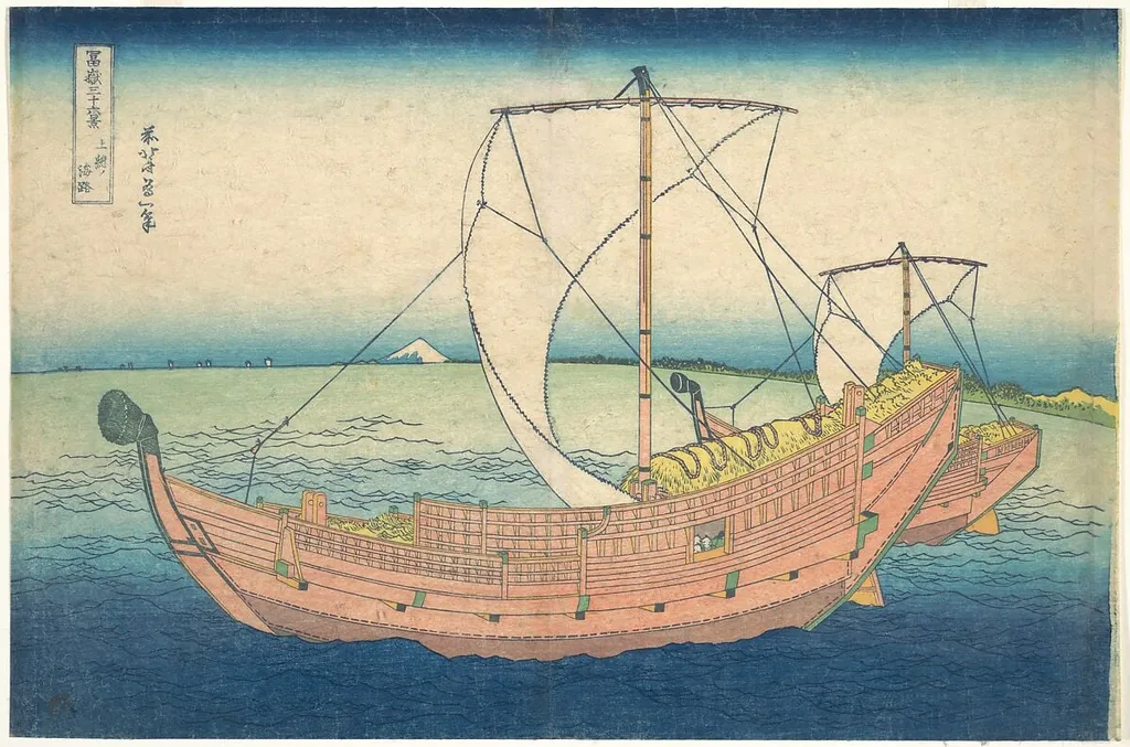 冨嶽三十六景 上総の海路|At Sea off Kazusa (Kazusa no kairo), from the series Thirty-six Views of Mount Fuji (Fugaku sanjūrokkei), by Katsushika Hokusai, ink, 1831
