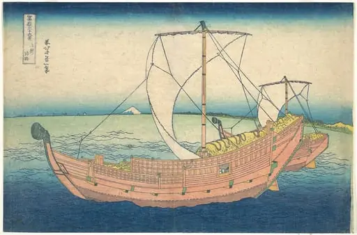 冨嶽三十六景 上総の海路|At Sea off Kazusa (Kazusa no kairo), from the series Thirty-six Views of Mount Fuji (Fugaku sanjūrokkei), by Katsushika Hokusai
