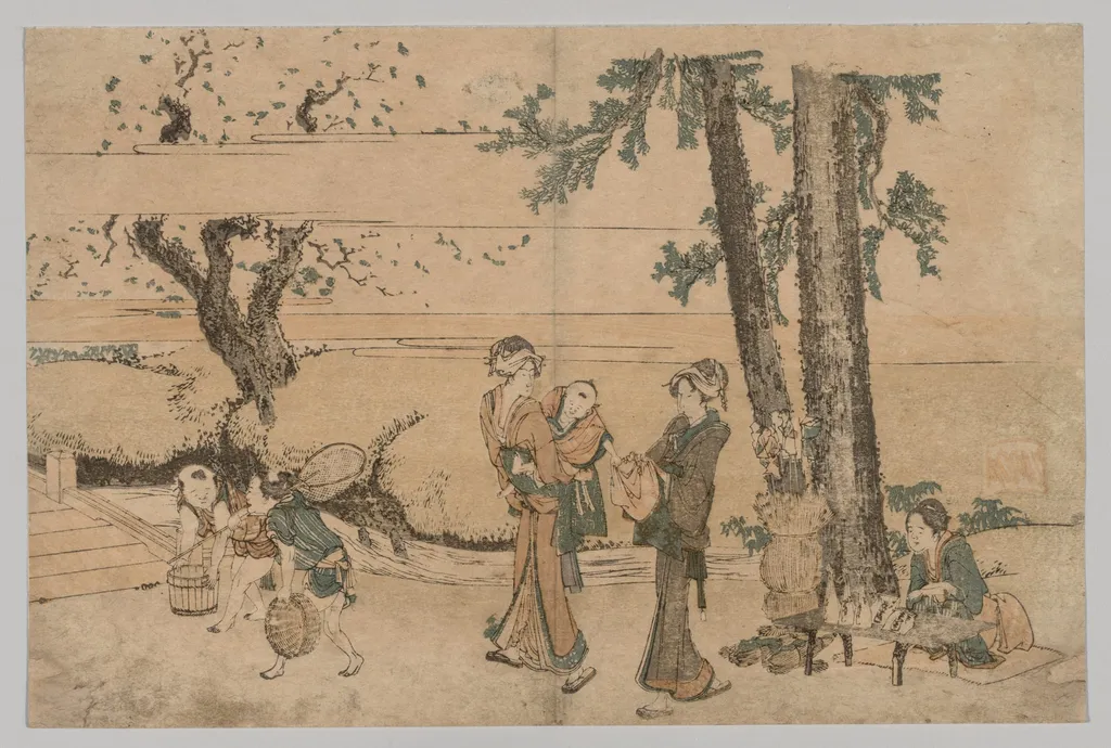 Group of Figures near a Brook, by Katsushika Hokusai, 1804
