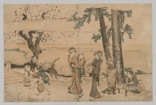 Group of Figures near a Brook, by Katsushika Hokusai