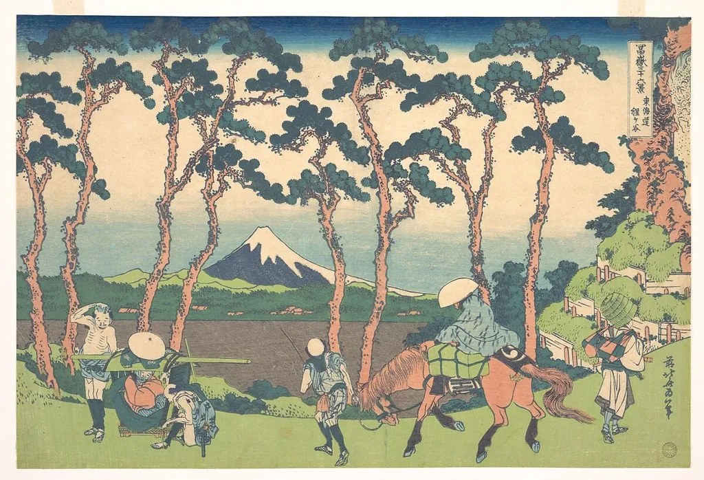 冨嶽三十六景 東海道保土ケ谷|Hodogaya on the Tōkaidō (Tōkaidō Hodogaya), from the series Thirty-six Views of Mount Fuji (Fugaku sanjūrokkei), by Katsushika Hokusai, ink, 1831