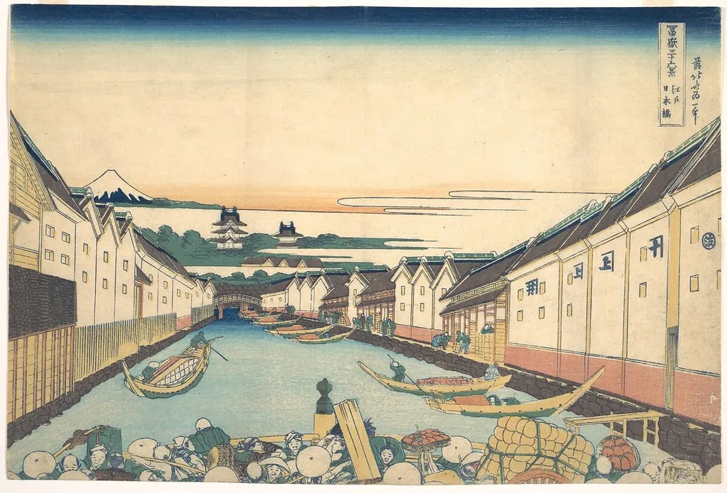 冨嶽三十六景 江戸日本橋|Nihonbashi in Edo (Edo Nihonbashi), from the series Thirty-six Views of Mount Fuji (Fugaku sanjūrokkei), by Katsushika Hokusai, ink, 1831