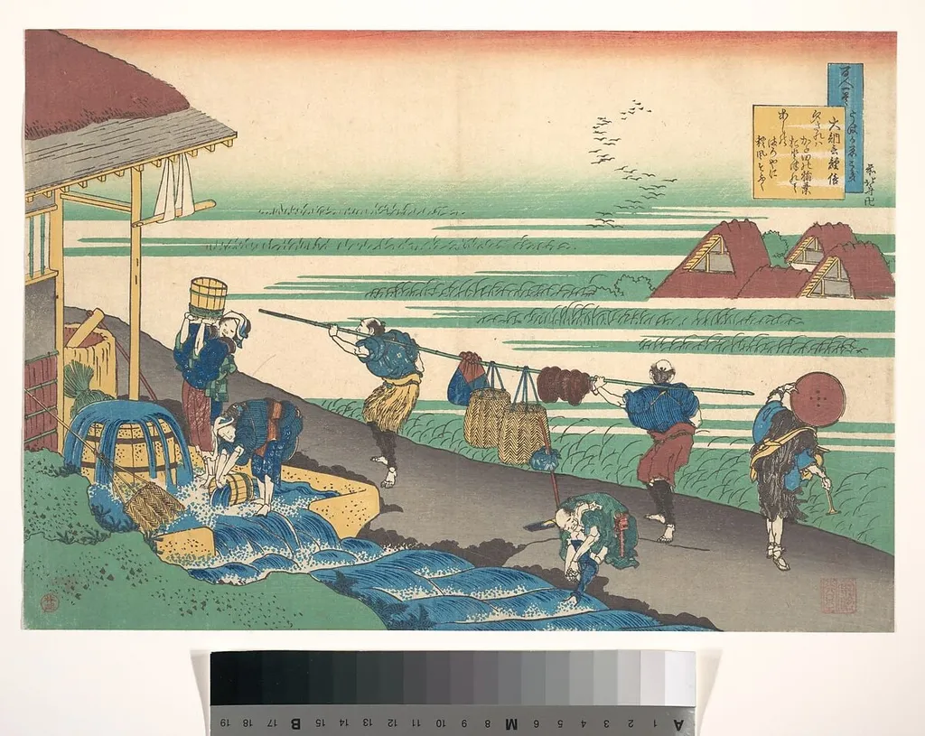 百人一首 うばがゑとき 大納言経信|Poem by Dainagon Tsunenobu (Minamoto no Tsunenobu, Katsura no Dainagon), from the series One Hundred Poems Explained by the Nurse (Hyakunin isshu uba ga etoki), by Katsushika Hokusai, ink, 1839