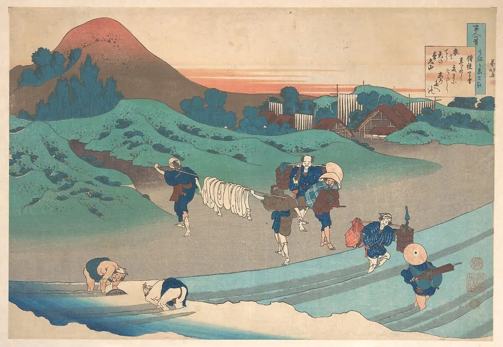 百人一首 うはかゑとき 持統天皇|Poem by Jitō Tenno (Empress Jitō), from the series One Hundred Poems Explained by the Nurse (Hyakunin isshu uba ga etoki), by Katsushika Hokusai, ink, 1839
