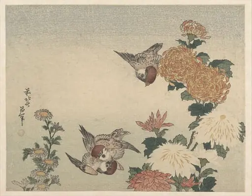 葛飾北斎画 菊に雀|Sparrows and Chrysanthemums, by Katsushika Hokusai