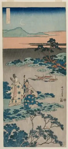 The Minister Toru Daijin Standing by a Lake Beneath a Crescent Moon, from the series A True Mirror of Chinese and Japanese Poetry, by Katsushika Hokusai