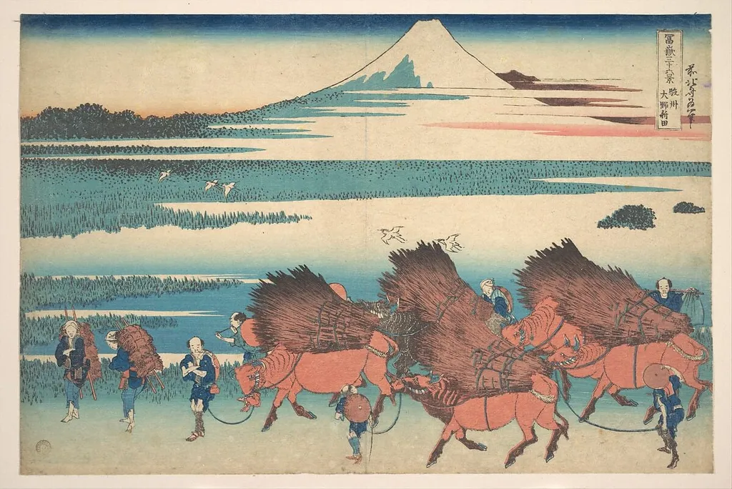 冨嶽三十六景 駿州大野新田|The New Fields at Ōno in Suruga Province (Sunshū Ōno shinden), from the series Thirty-six Views of Mount Fuji (Fugaku sanjūrokkei), by Katsushika Hokusai, ink, 1831
