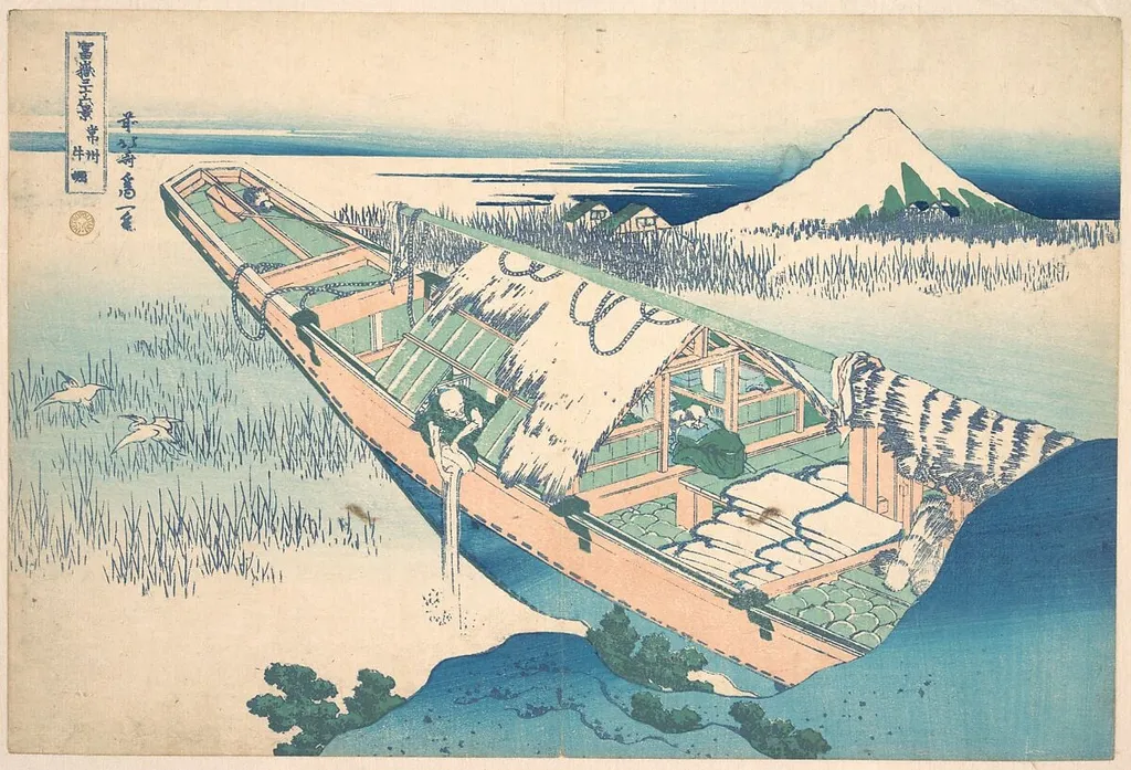 冨嶽三十六景 常州牛掘|Ushibori in Hitachi Province (Jōshū Ushibori), from the series Thirty-six Views of Mount Fuji (Fugaku sanjūrokkei), by Katsushika Hokusai, ink, 1831