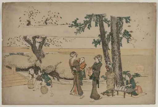 Woman Passing a Roadside Shop Near Oji, by Katsushika Hokusai