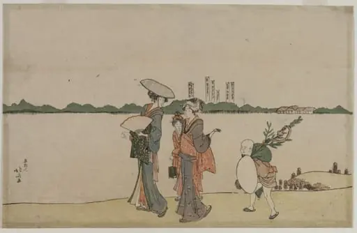Women and Children Walking Along the Sumida River, by Katsushika Hokusai