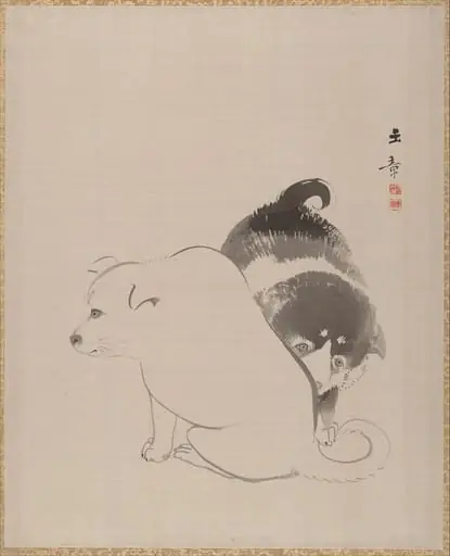 狗児図|A Pair of Puppies, by Kawabata Gyokushō