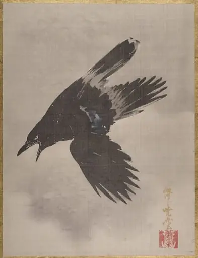 雪中鴉図|Crow Flying in the Snow, by Kawanabe Kyōsai 河鍋暁斎