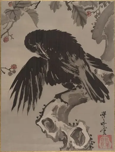 木に鴉図|Crow on a Branch, by Kawanabe Kyōsai 河鍋暁斎