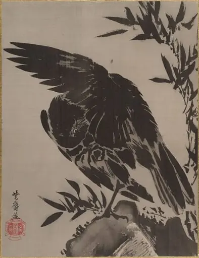 岩に鴉図|Crow on a Rock, by Kawanabe Kyōsai 河鍋暁斎