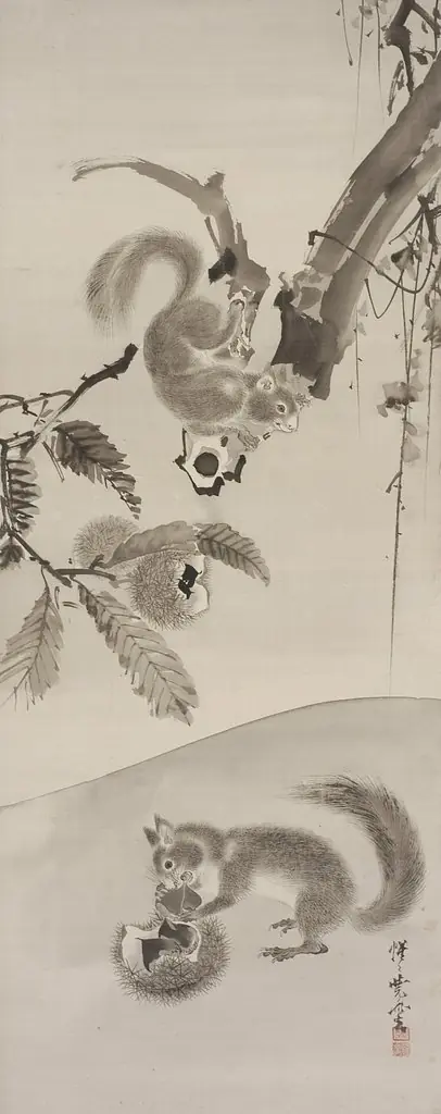 Squirrels Eating Chestnuts, by Kawanabe Kyōsai 河鍋暁斎