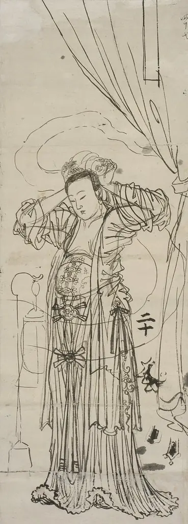 Yang Guifei Adjusting her Hair, by Kawanabe Kyōsai 河鍋暁斎