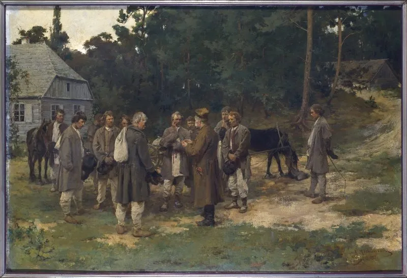 Engaging workers, by Kazimierz Alchimowicz, oil, 1897