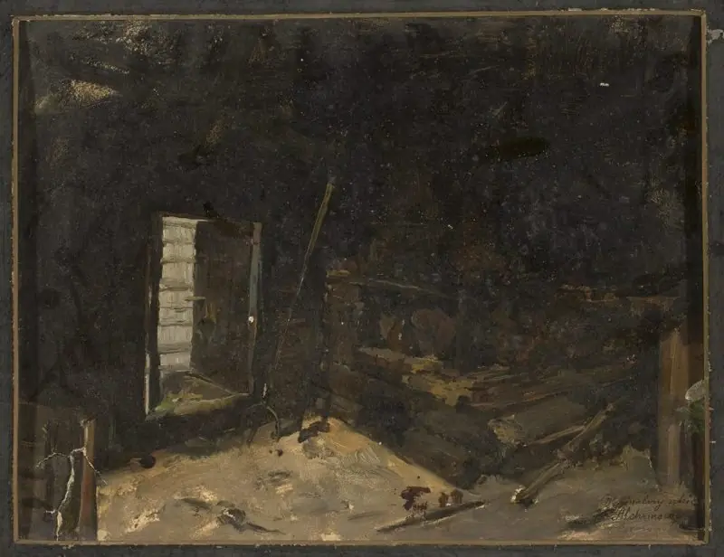Interior of a peasant cottage, sketch, by Kazimierz Alchimowicz