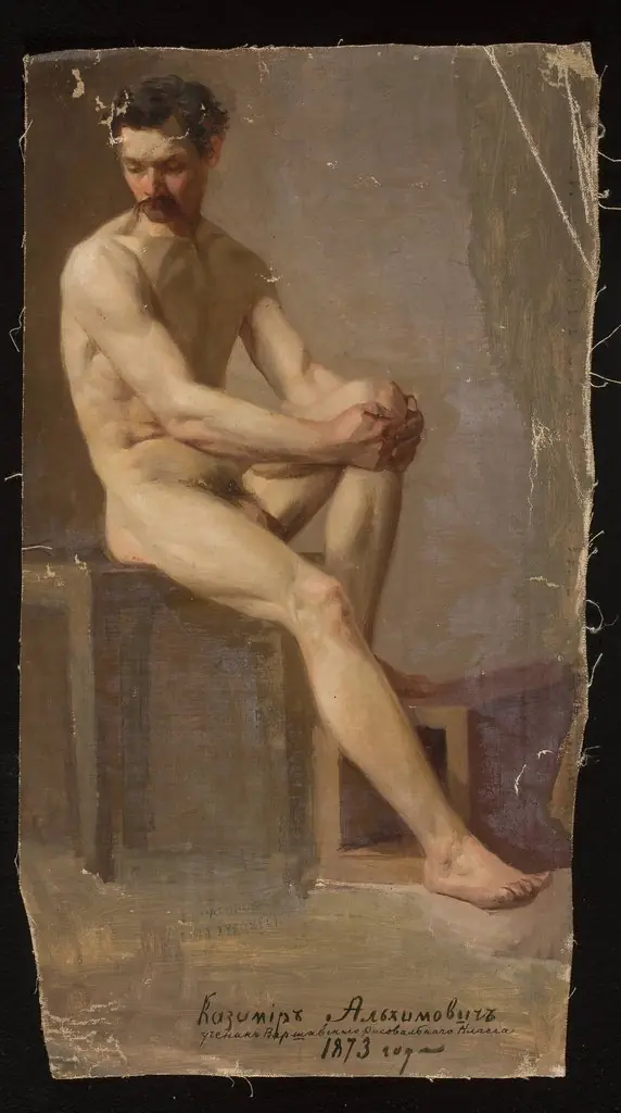Nude of a seated man, by Kazimierz Alchimowicz