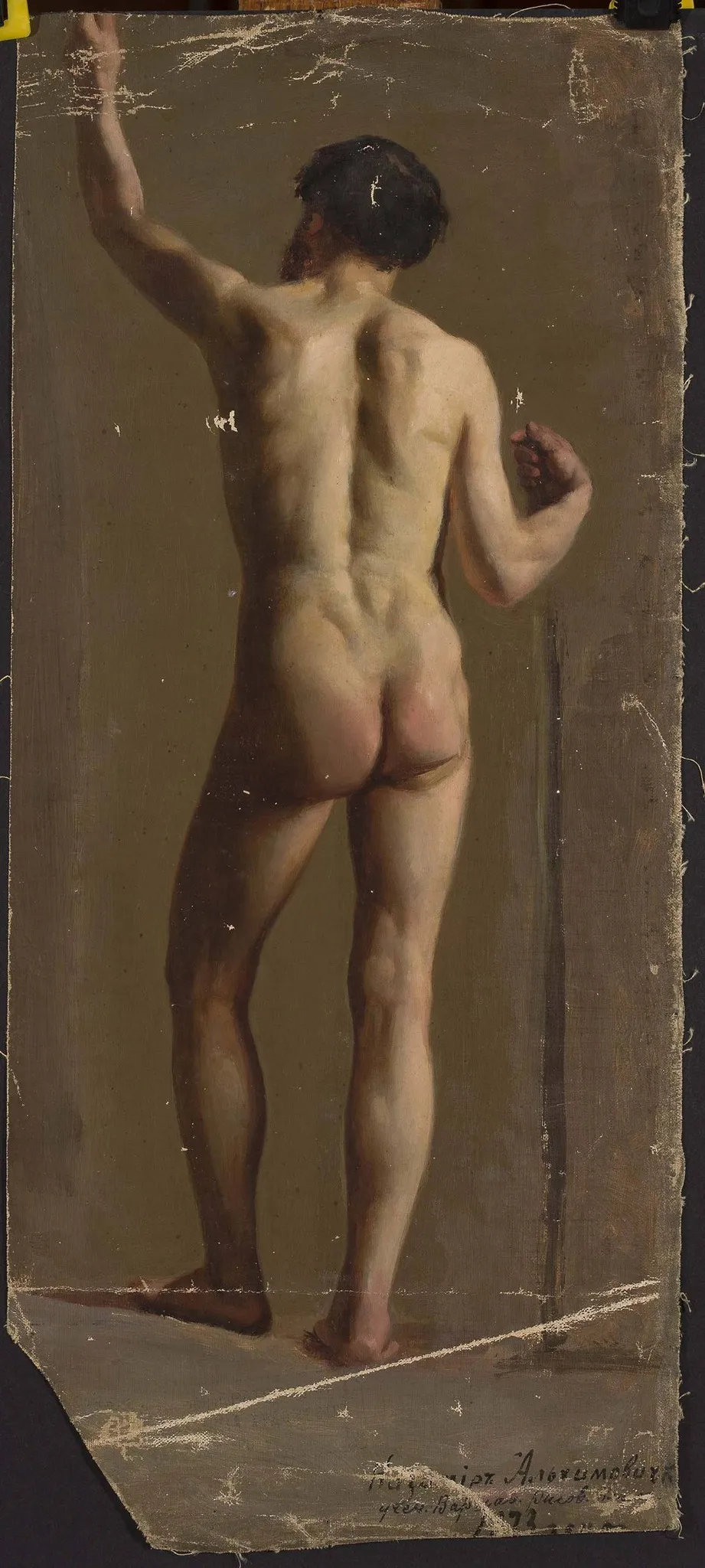 Nude of a standing man, back view, by Kazimierz Alchimowicz, oil, 1873
