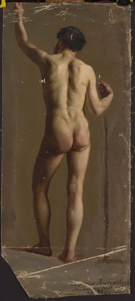 Nude of a standing man, back view, by Kazimierz Alchimowicz