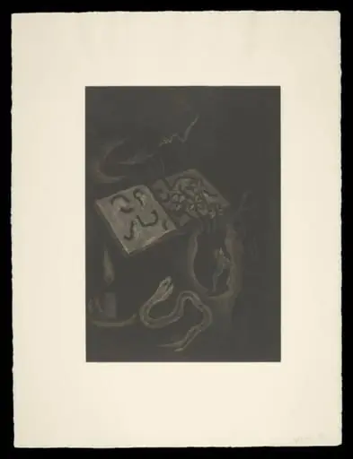 Woman Writing Signs with Waterfall, by Ken Kiff