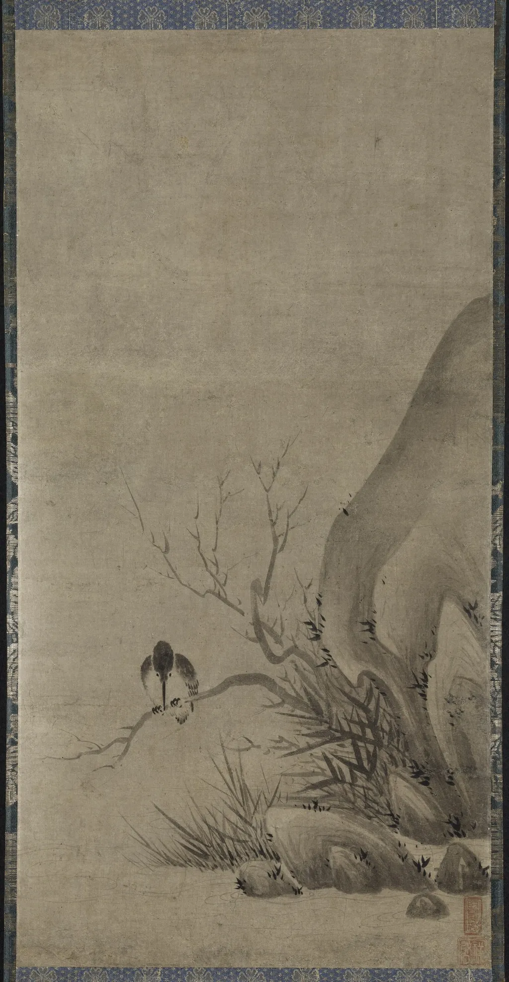 Kingfisher Perched above a Stream, by Kenkō Shōkei, unspecified, 1490