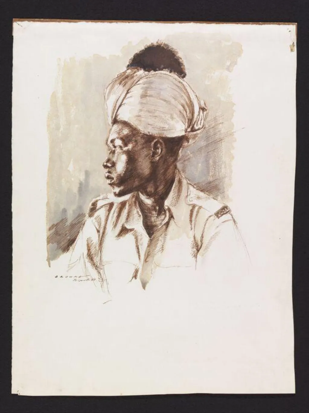 Soldier of Sudanese Camel Corps, by Kenneth George Browne Browne, watercolor, 1944
