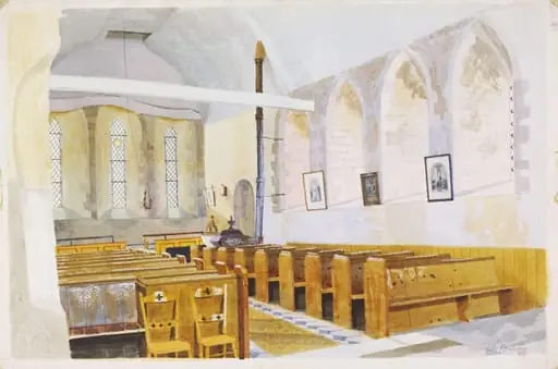 Interior of St. Mary's Church, Tilty, by Kenneth Rowntree