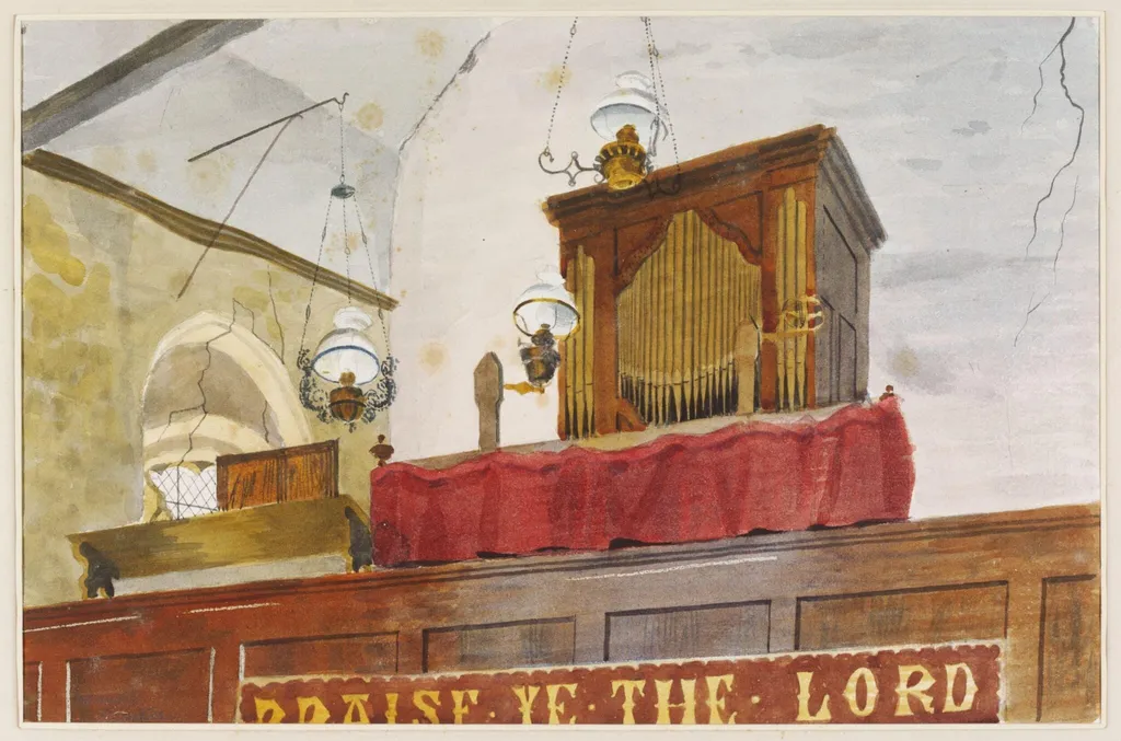 The Organ Loft, Church of SS. Peter and Paul, Little Saling, by Kenneth Rowntree, watercolor, 1940