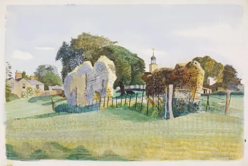 View of the Ruins of the Cloister, the Belfry of St. Mary's Church, and the Vicarage, Tilty, by Kenneth Rowntree