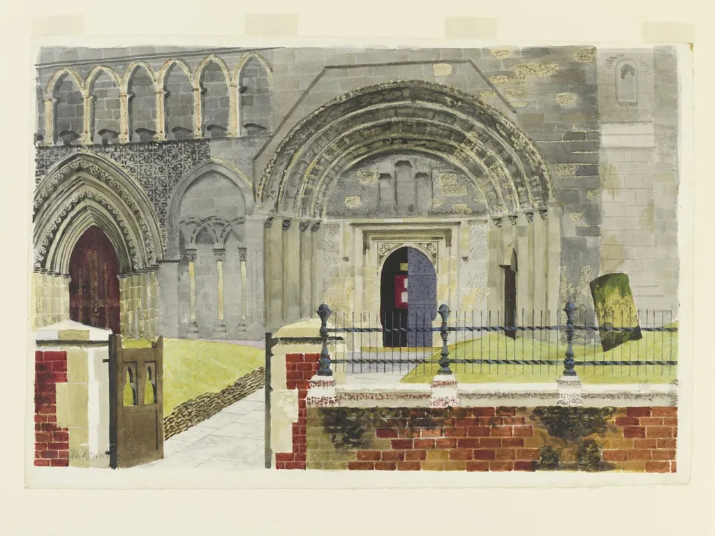 West Front of the Priory Church, Dunstable, Bedfordshire, by Kenneth Rowntree, watercolor, 1941