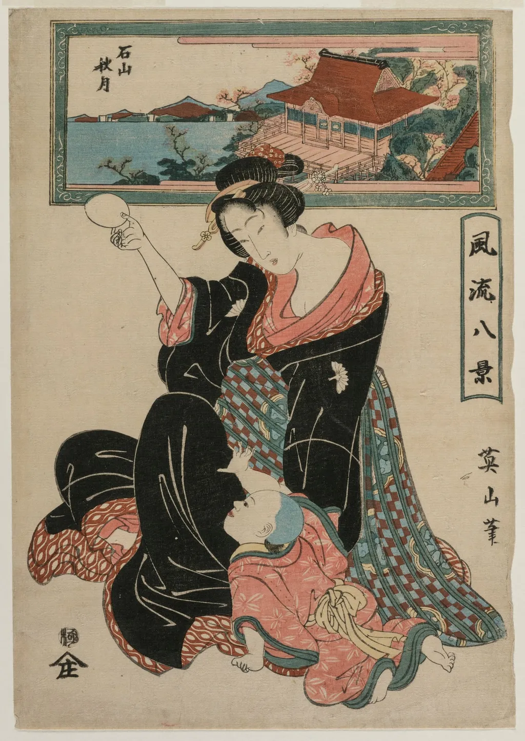 Autumn Moon at the Temple Ishiyamadera from the series Fashionable Eight Views, by Kikukawa Eizan, 1816