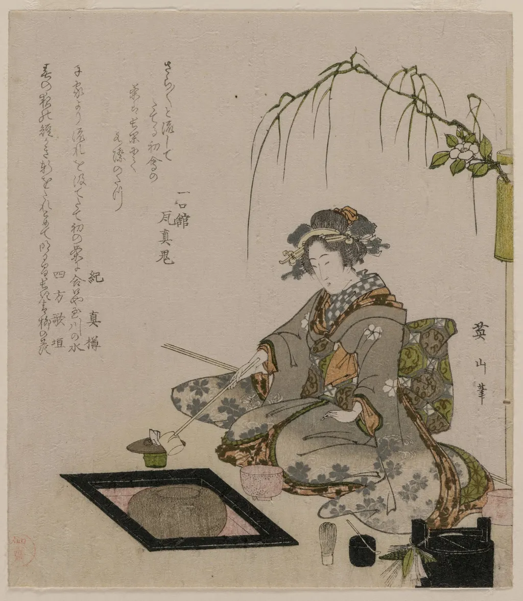 Woman Performing the Tea Ceremony, by Kikukawa Eizan, 1820