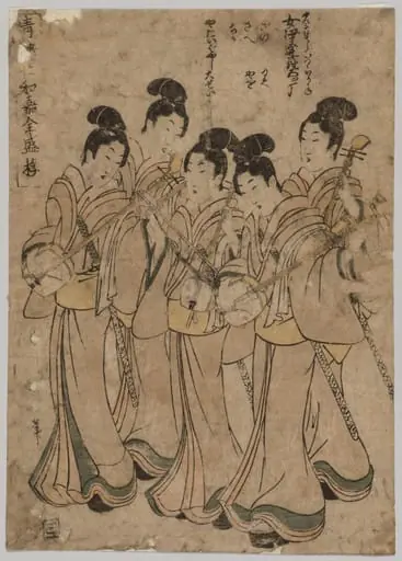 Young Women with Musical Instruments, by Kikukawa Eizan
