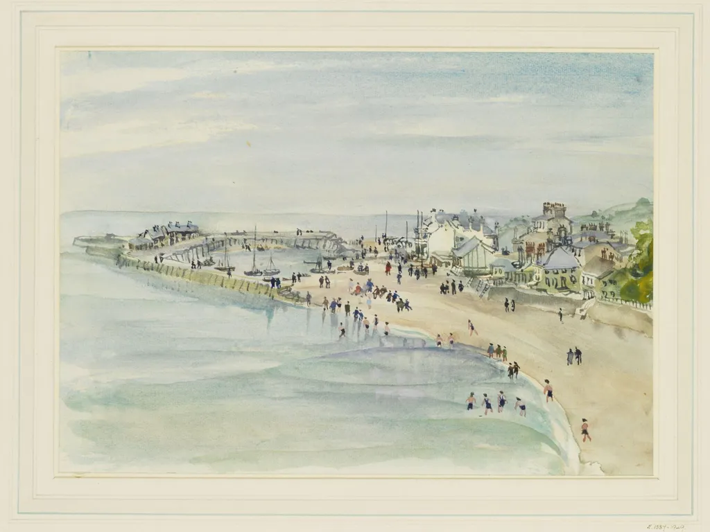 Lyme Regis Harbour, by Kirk, watercolor, 1940