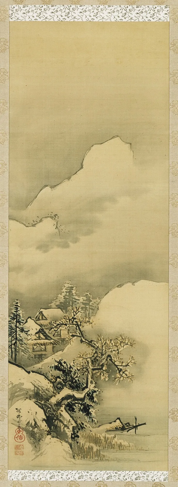 Houses and Trees beneath Snowy Mountains, by Kishi Ganku, unspecified, 1799