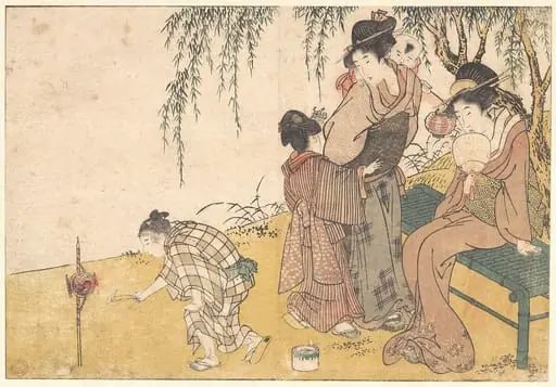 四季の花|A Child Lighting Fireworks, from the illustrated book Flowers of the Four Seasons, by Kitagawa Utamaro