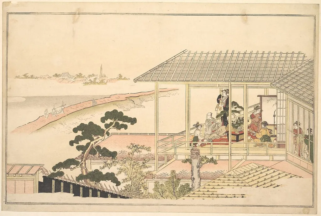 狂月坊|A Party of Merrymakers in a House in the Yoshiwara on a Moonlight Night, by Kitagawa Utamaro, ink, 1789