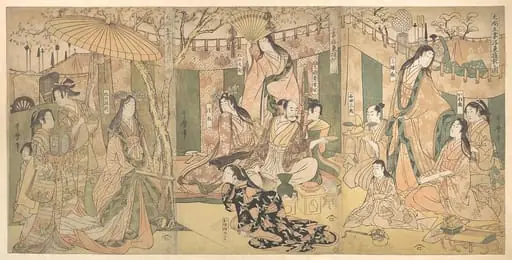 太閤五妻洛東遊観之図|A View of the Pleasures of the Taiko and His Five Wives at Rakutō, by Kitagawa Utamaro