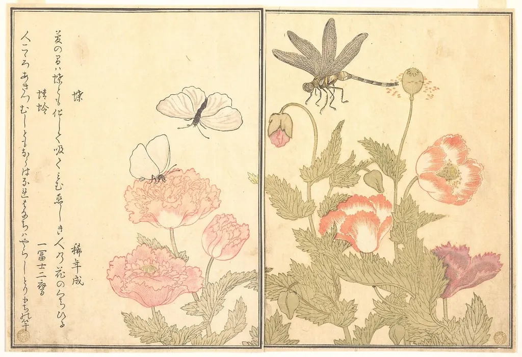 『画本虫撰』 「蝶」「蜻蛉」|Butterfly (Chō); Dragonfly (Kagerō or Tonbo), from the Picture Book of Crawling Creatures (Ehon mushi erami), by Kitagawa Utamaro, ink, 1788