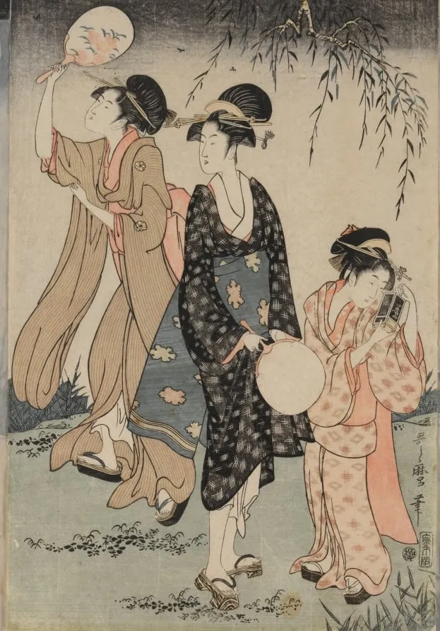 Catching Fireflies Beneath a Willow Tree (center), by Kitagawa Utamaro, 1796