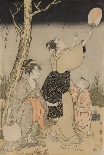 Catching Fireflies Beneath a Willow Tree (left), by Kitagawa Utamaro