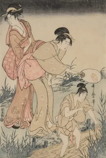 Catching Fireflies Beneath a Willow Tree (right), by Kitagawa Utamaro